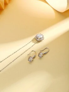 1套經典優雅豪華珠寶套裝及禮盒,包括方體氧化鋯s925純銀耳針和s925純銀頸鍊。適宜作為生日,女士,派對或婚禮的禮物 - 銀色 - 查看 4