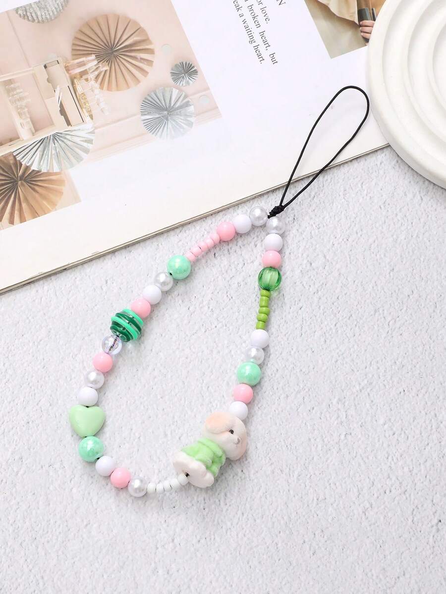 1 Pieza Muñeco De Peluche De Animal Con Cuentas Y De Colores Como Para Teléfono - Verde - Ver 1