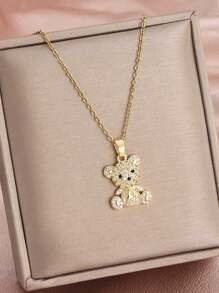1個可愛迷人的鑽石熊吊墜不銹鋼項鍊,適用於女孩優雅而甜美的假日聚會珠寶禮物,可以日常佩戴裝飾