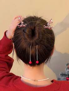 1 Miếng Đỏ  Giáng sinh Con hươu Gạc Đồ trang trí Rhinestone Móng vuốt tóc Đối với Cao Tóc đuôi gà , Thích hợp Đối với Hằng ngày Và Giáng sinh Sử dụng - Nhiều màu - Xem 4