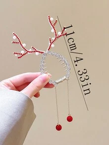 1 Miếng Đỏ  Giáng sinh Con hươu Gạc Đồ trang trí Rhinestone Móng vuốt tóc Đối với Cao Tóc đuôi gà , Thích hợp Đối với Hằng ngày Và Giáng sinh Sử dụng - Nhiều màu - Xem 5