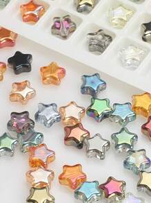 50pcs/Pack 8mm Center Hole Electroplated Glass Pentagram Beads, DIY Jewelry Accessories For Necklace, Bracelet, Earrings