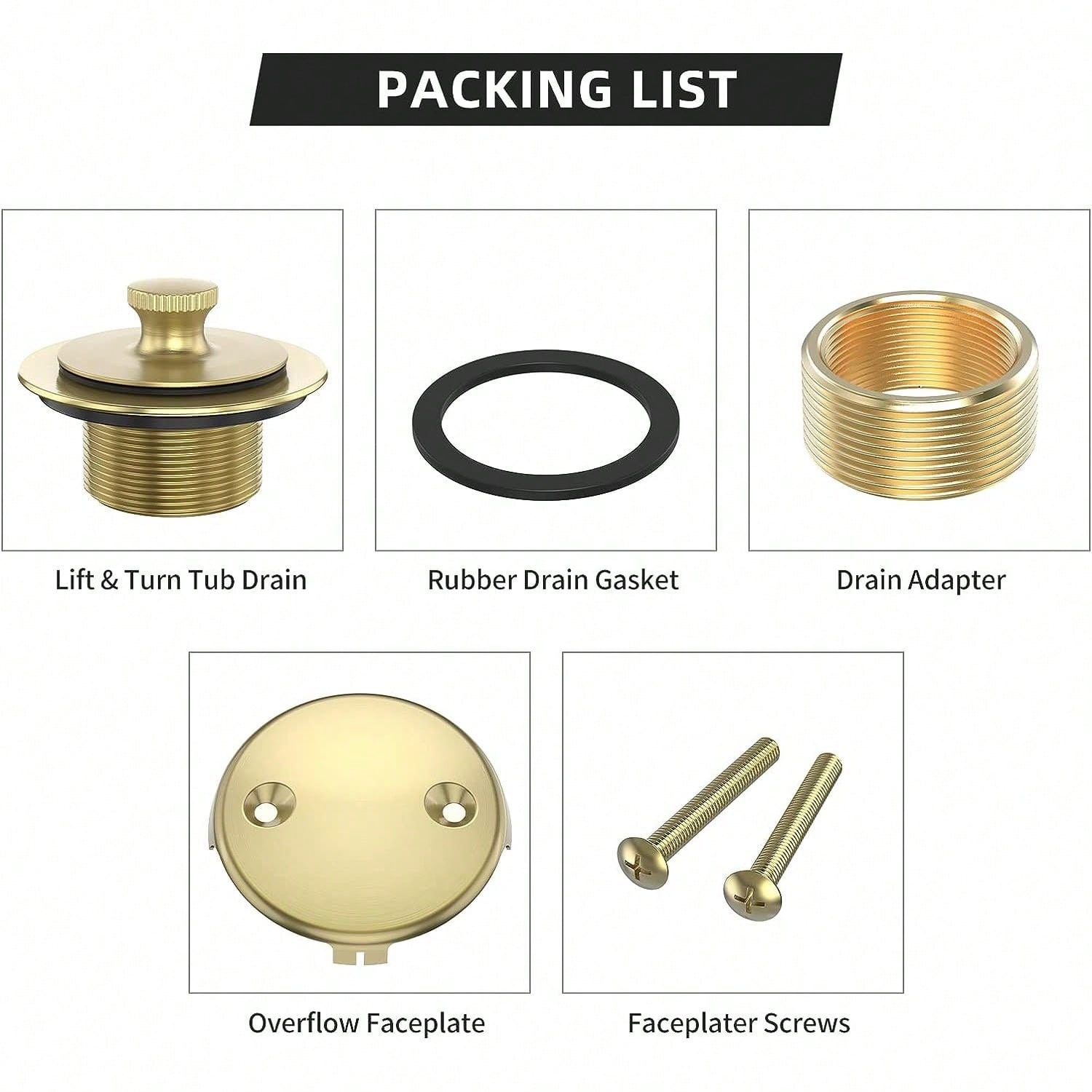 1pc Tub Drain and Overflow Kit, ,Lift & Turn Bathtub Drain Kit with 2Hole,Replacement Bath Tub