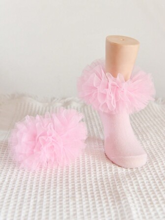 1對可愛純色大碼蕾絲公主襪子,適合與...搭配穿著