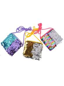 Square Sequin Coin Purse With Strap, Shoulder Bag For Kids, Cosmetic Bag, Mini Sparkly Pouch - Multicolor - View 2