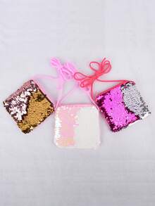 Square Sequin Coin Purse With Strap, Shoulder Bag For Kids, Cosmetic Bag, Mini Sparkly Pouch - Multicolor - View 5