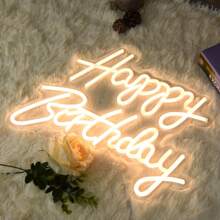 整合生日快樂 Led 霓虹燈標誌板,帶 Usb 電纜和開關,壓克力背板,40x30 厘米 - 黃色 - 查看 7