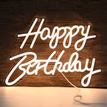 整合生日快樂 Led 霓虹燈標誌板,帶 Usb 電纜和開關,壓克力背板,40x30 厘米 - 黃色 - 查看 1