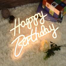 整合生日快樂 Led 霓虹燈標誌板,帶 Usb 電纜和開關,壓克力背板,40x30 厘米 - 黃色 - 查看 6