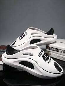 男士轻便防滑厚底个性化字母印花室内EVA拖鞋，居家穿着 - 白色 - 查看 5