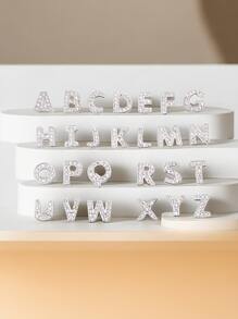 1套銀鍍青銅鑲嵌方格氧化鋯石字母項鍊,diy字母名首飾,情人節和節日禮物,女性珠寶,姓氏首字母吊墜,情侶鍊 - 銀色 - 查看 2