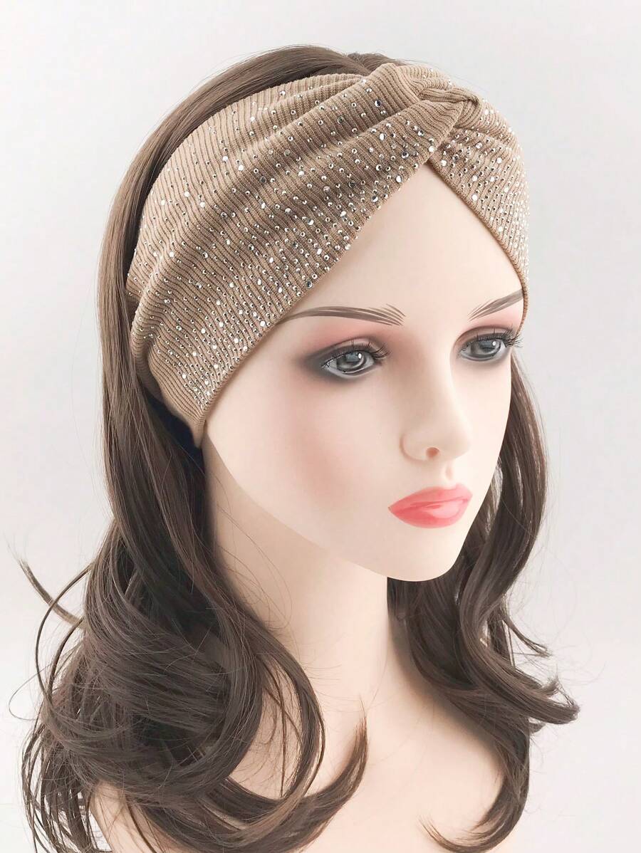 1pc Elegant Apricot Knotted Headband With Rhinestone Decor, Elastic Knitted Fabric, Outdoor Street Fashion, Commute Sport, Gift Party,Gym Hair Band Turban Headband Sweatband, Hairband Fall Winter Hair Accessories For Women For Vacation Outfits Woman Elegant Scarf Women Bandanas Soft Headwrap
