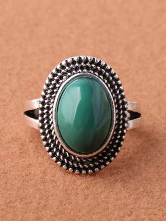 1 Peça Anel de Resina Imitação de Turquesa Prateada Vintage Revestida em Liga, Disponível em Várias Cores