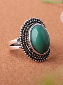 1 件锌合金镀复古银和仿浅蓝色树脂戒指，多种颜色可选