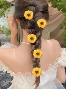 6 cái Hoa Hướng dương Thiết kế Mini Kẹp tóc Đối với bờ biển Kỳ nghỉ - Màu vàng - Xem 2