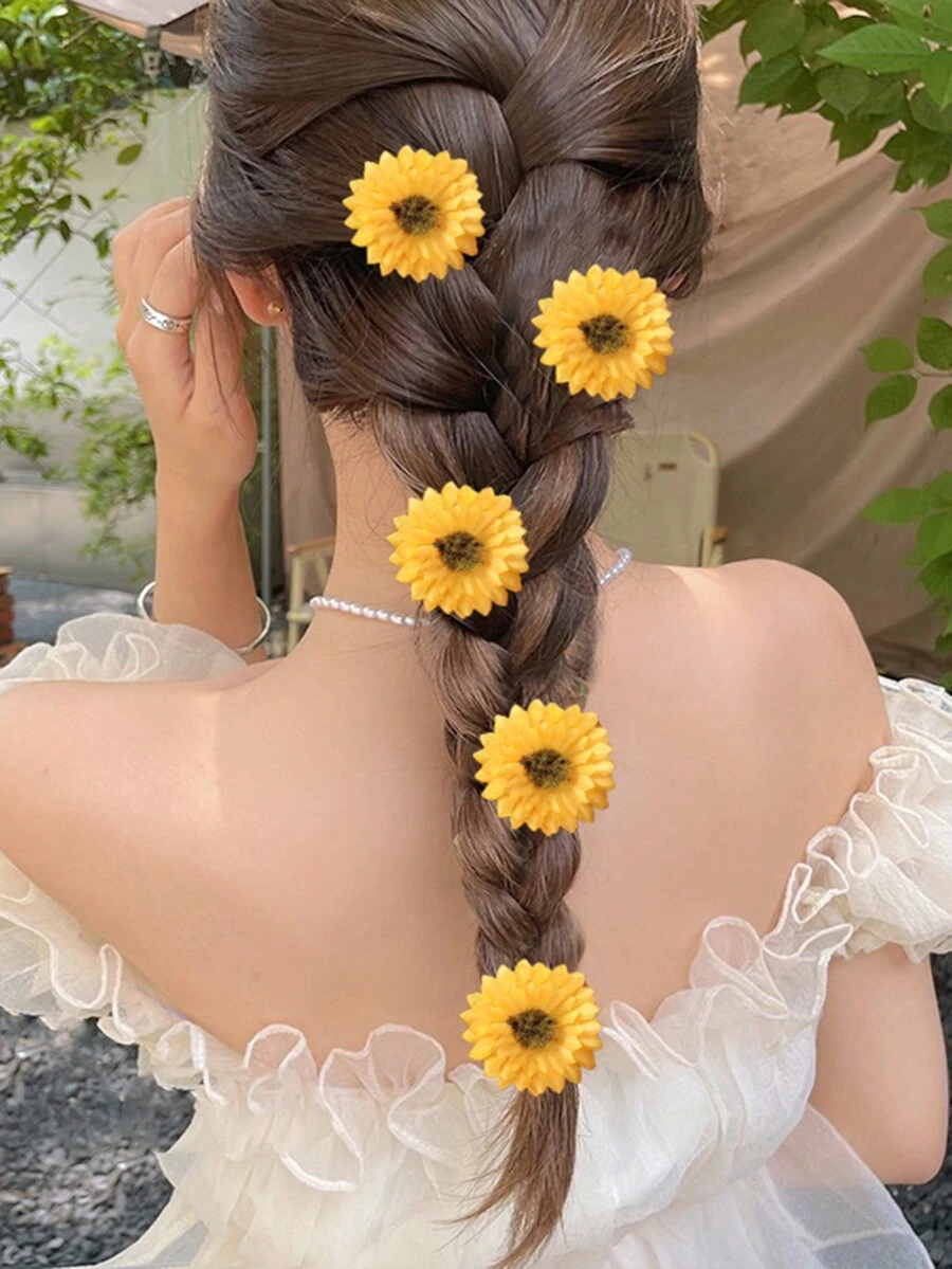 6 cái Hoa Hướng dương Thiết kế Mini Kẹp tóc Đối với bờ biển Kỳ nghỉ
