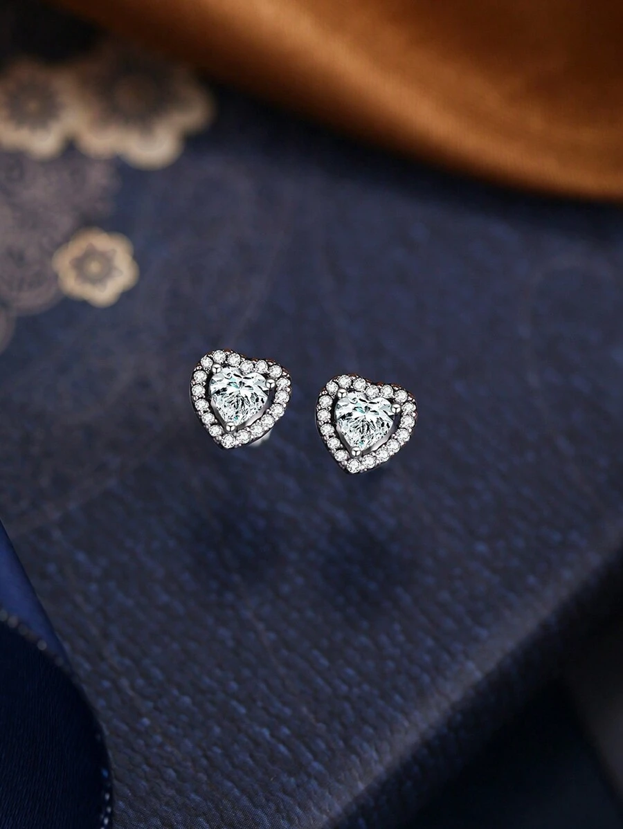 MODIAN 925 Sterling Silver Clear CZ Heart Fashion Stud Earrings Rings With For Her Anniversary Women Charm Wedding Statement Silver Fine Jewelry