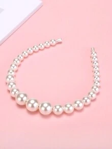 1個手工製作白色珍珠綁帶頭饰,適用於婚禮、攝影、派對和日常打扮