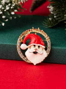 1個合金鑲嵌水鑽聖誕主題胸針,聖誕老人,馴鹿,鈴鐺,聖誕樹造型,創意節日服裝配件 - 彩色 - 查看 22