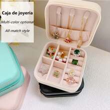 珠寶盒和收納盒,便攜式珠寶收納盒,pu皮革旅行珠寶收納盒,可存放戒指、耳環、手鍊、項鍊和手表 - 粉色 - 查看 8