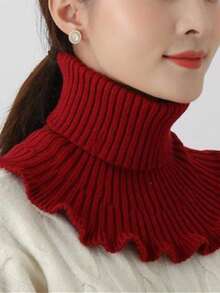 1 Miếng Của phụ nữ Màu thuần Cái cổ Ấm áp hơn , Dày lên Và Dệt kim ấm Vòng cổ Với Có thể tháo rời Vòng cổ , Mùa thu Và Mùa Đông - Màu Đỏ Sâu - Xem 2
