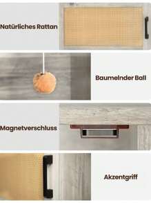 Hzuaneri Cat Cabinet With Rattan Door, Hidden Cat Litter Box, Boho Style Wooden Pet House Cat Litter, Storage Cabinet Bench - Grey - View 5