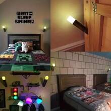 1pc Glowing Flashlight, Game Torch Block Pixel Art Color Changing Flashlight: Stackable Novelty Cartoon Led Desk Lamp Sleep Companion, Eye-protection For Student Study And Usb Charging Night Light - Brown - View 7