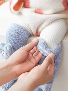 超厚防滑中筒珊瑚絨暖襪,適用於男女嬰幼兒,帶卡通圖案 - 藍色 - 查看 2