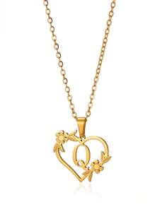 1pc Fashionable Stainless Steel Alphabet & Heart & Flower Design Necklace, Suitable For Women's Parties And Festivals, Jewelry Gift Valentines,Mom,Mother,Mother's Day,Gift