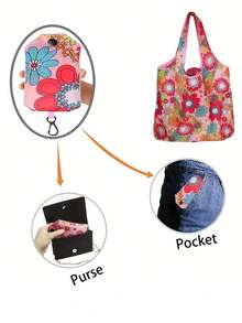 1pc Cute Big Capacity Strawberry Pattern Foldable Portable Shopping Bag, Handbag - Royal Blue - View 4