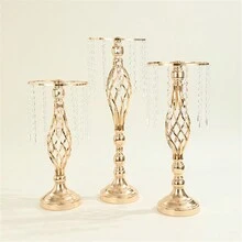 1pc Crystal Candlestick Iron Art Twisted Pattern Decoration For Western-style Restaurant Table T-performance Wedding Prop, Metal Iron Art Flower Stand, Crystal Acrylic Beads Flower Rack, Golden Wedding Table Decoration - Gold - View 5