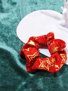 1個聖誕主題彈性髮帶,馬尾扣髮帶髮飾適用於女性和女孩