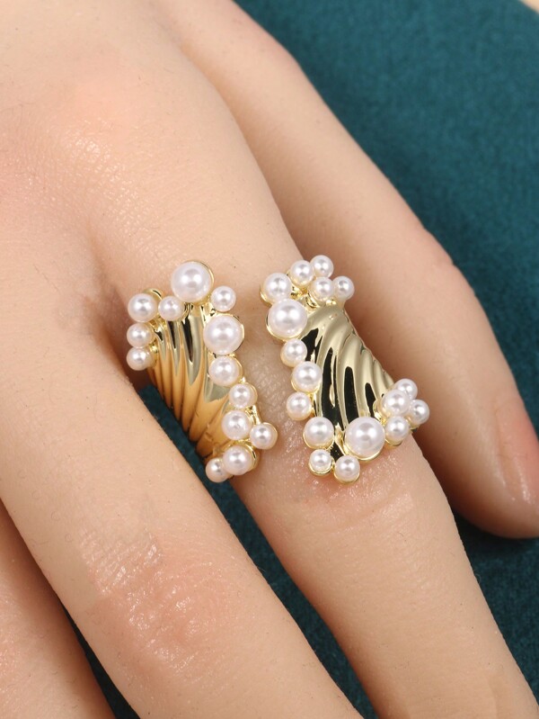 1pc Wide Beaded Design Statement Ring