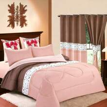 Juego De Cobertores King Diferentes Diseños Cobertor De 7 Piezas Cómodos Y Suaves Edredón Para Su Habitación - Coral con café - Ver 2