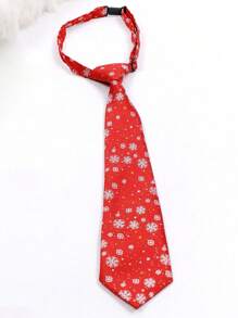 1入女性時尚雪花圖案紅色絲帶領帶,簡約領帶為聖誕派對打造造型 - 紅色 - 查看 3