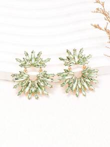 juran 1pair Exaggerated & Shiny Rhinestone Flower Shaped Dangle Earrings - Mint Green - View 2
