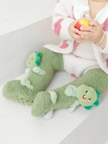 Extra Thick Anti-slip Coral Fleece Floor Socks For Baby Toddler Kids With Cute Cartoon Pattern - Green - View 1