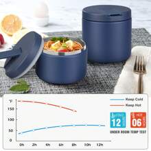 12oz Insulated Vacuum Food Jar With Buckle Lid Wide Mouth Soup Thermo For Hot Food Kids Leakproof Stainless Steel Lunch Container - 藍色 - 查看 2