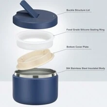 12oz Insulated Vacuum Food Jar With Buckle Lid Wide Mouth Soup Thermo For Hot Food Kids Leakproof Stainless Steel Lunch Container - 藍色 - 查看 4