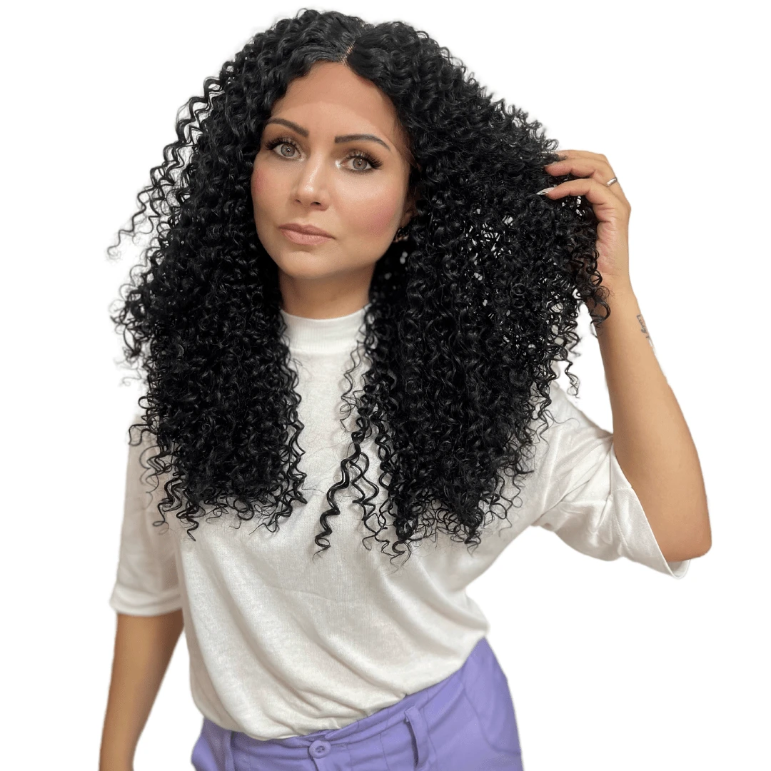 Peruca Cacheada Front Lace Fibra Orgânica Premium Lindissima - Preto - Visão 1