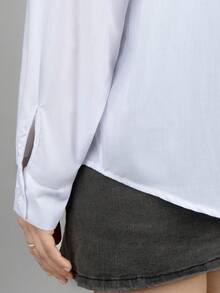 Women's Fashion Shirt With Plain Tone And Striped Design Woven Cape - White - View 7