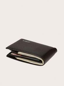 短式對摺錢包,對比色設計,用pu材質製作,適用於商務和休閒,可放置卡片、和紙鈔 - 棕色 - 查看 2