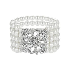 1套4件女士1920年代同款頭飾手套煙杆珍珠項鍊鑲嵌多層珍珠手鐲聖誕節日派對化妝舞會的四件裝配飾套裝