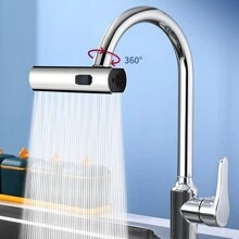 1pc Kitchen Raindance Waterfall Splash-Proof Faucet, Hot And Cold Dishwashing Basin, Vegetable Sink, Multi-Functional Rotatable Faucet Faucet - Silver - View 3