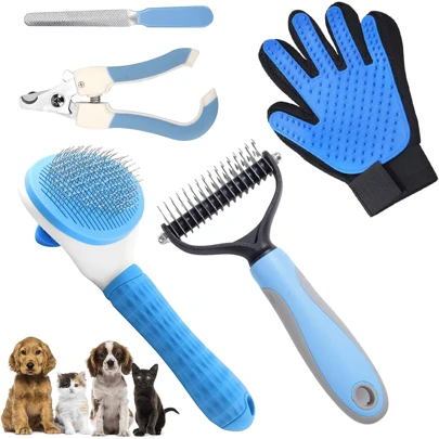 5 Piezas Peine Para Mascotas, Cepillo para Perros y Gatos, 5 en 1 Herramientas de Aseo para Mascotas, Cepillos para Pelo Largo y Corto, Peine de Limpieza, Cepillo de Desprendimiento, Cortaúñas, Especializado para Depilación Masaje y Peinado