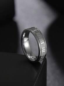 1個男士羅馬數字不銹鋼戒指,個性化流行的鈦鋼珠寶,極簡風格6mm