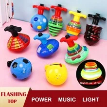 1 Pieza Juguete De Bola Giratoria Con Luz Y Música, Trompo Con Colores Brillantes - Blanco - Ver 1