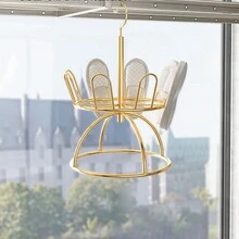 1pc Home Shoe Rack, Easy To Assemble, Outdoor Balcony Shoe Organizer, Floor Stand With Rotating Hooks For Sandals Storage - Gold - View 4