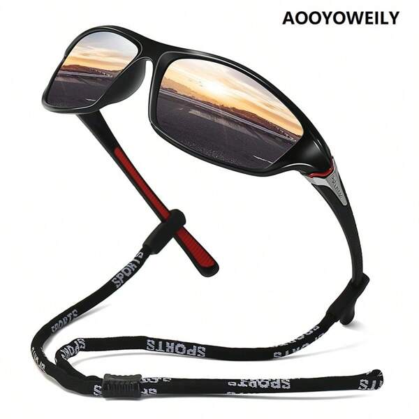 1 Pair Classic Fashion Sports Polarized Fashion Glasses With Strap, Luxury Sports Vintage Glasses For Men, Suitable For Cycling, Running, Fishing, Climbing, Skiing, Motorcycling, Driving, Hiking, Camping And Other Outdoor Sports, Comes With Sports Strap, Designer Brand, Available In Black, Ice Blue, Green, Red, White, Navy Blue For Summer Beach Vacation,Outdoor,Travel