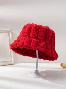 1只中性紅色絨面帽,加厚保暖聖誕帽,適用於日常和聖誕使用 - 紅色 - 查看 3